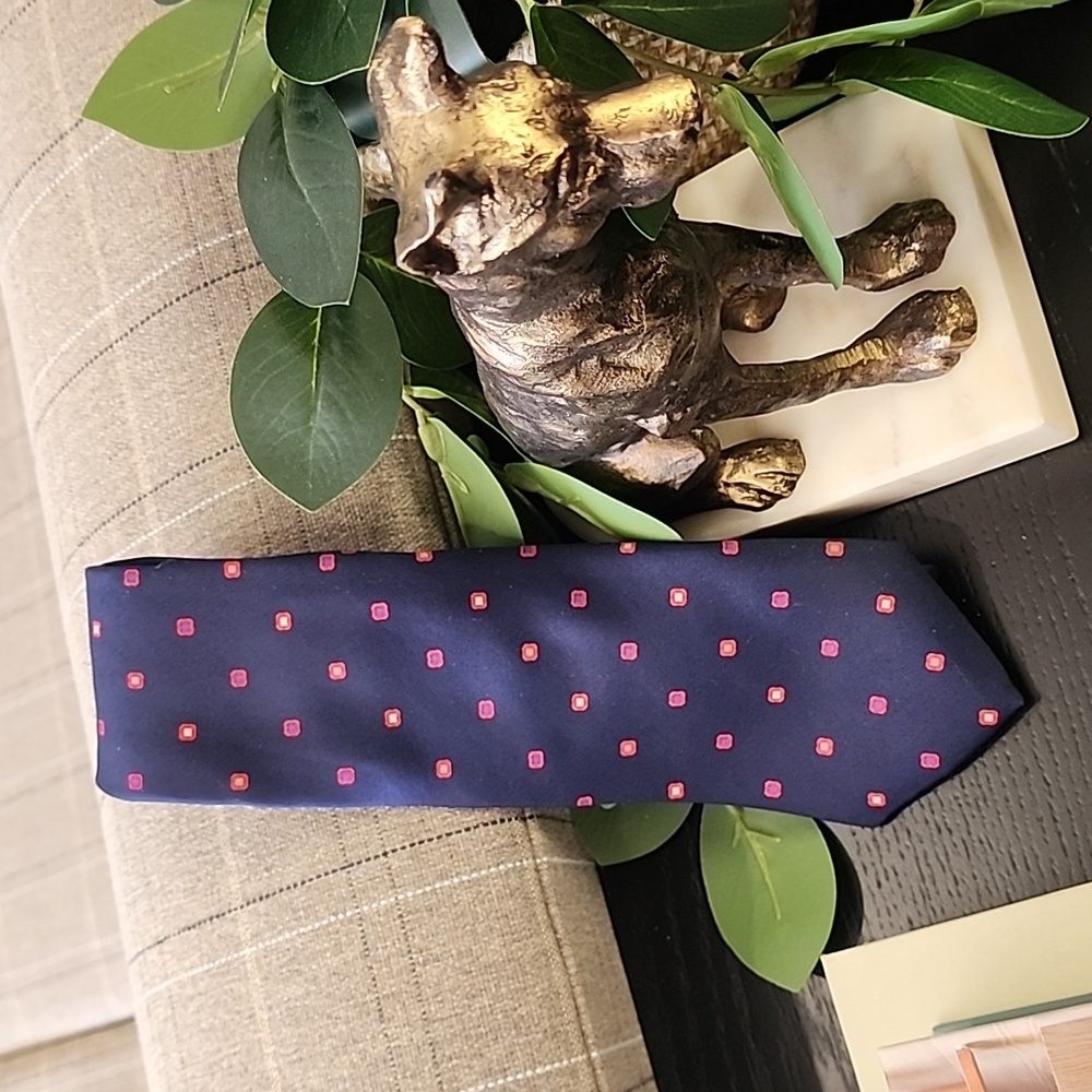 YSL Vintage 80s YVES SAINT LAURENT Silk Tie Blue Pink Geometric Designer Necktie